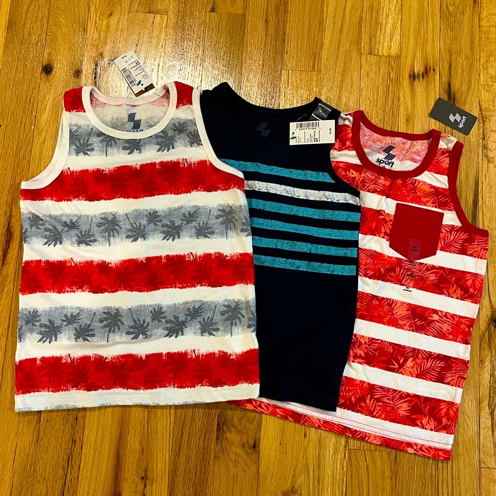 3 Children’s Sport Sleeveless Shirts Tank Tops tropical-Athletic-Palm Trees-NEW